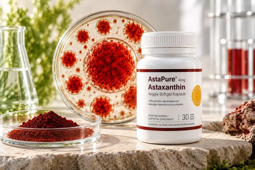 astapure astaxanthin bottle powder algae dish