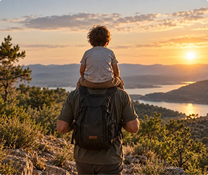 father son hike mountain