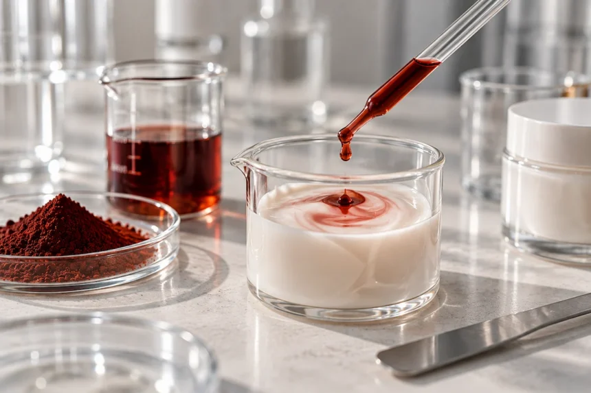 pipette dropping red liquid cream