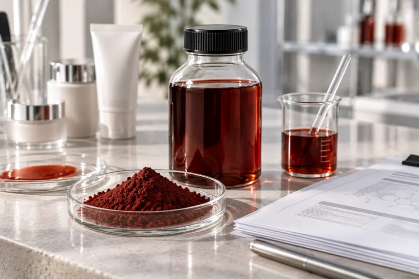 red powder liquid cosmetic lab materials