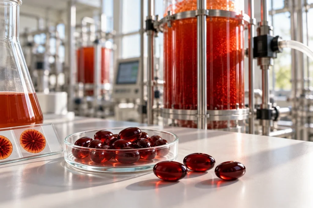 red softgel capsules laboratory production